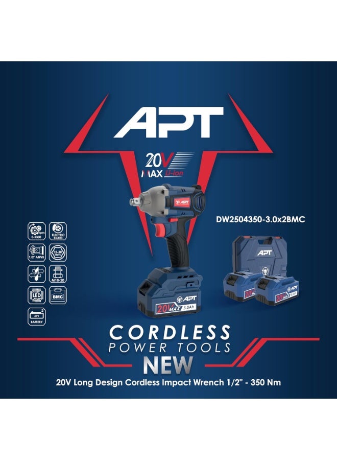 ايه بي تي شنيور فك و ربط  براشليس  بطارية 1/2 بوصه 20 فولت 3 امبير 350 نيوتن 2 بطاريه APT DW2504350-3.0x2BMC - Image 3